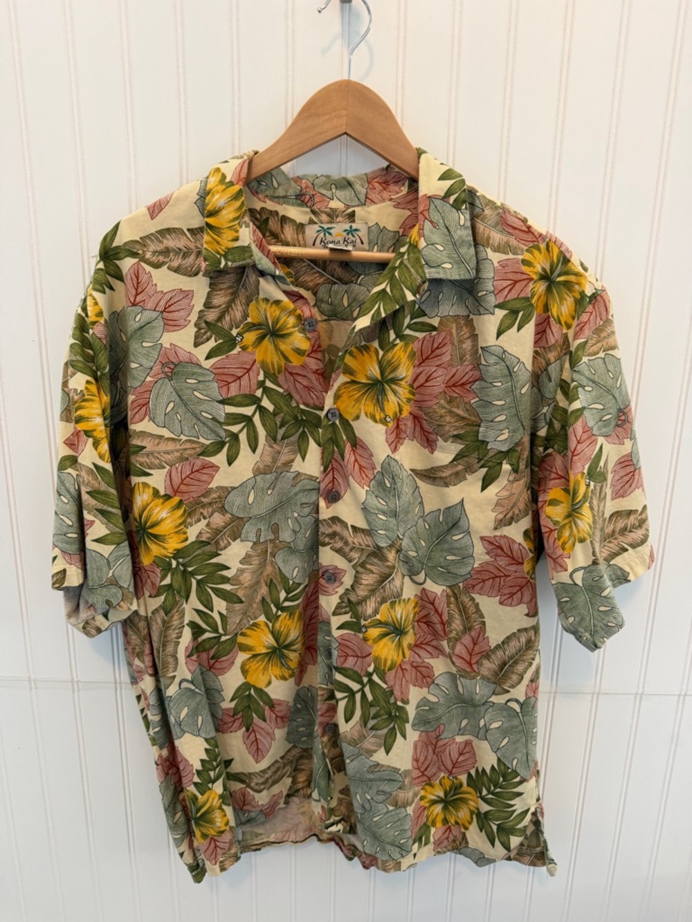 Kona Kai Trading Co. Tropical Floral Button-Up Shirt - Yellow Floral Size XL